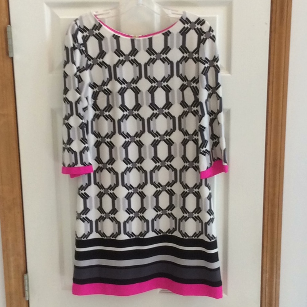Eliza J White/Black/Pink Print Shift Dress- 10P